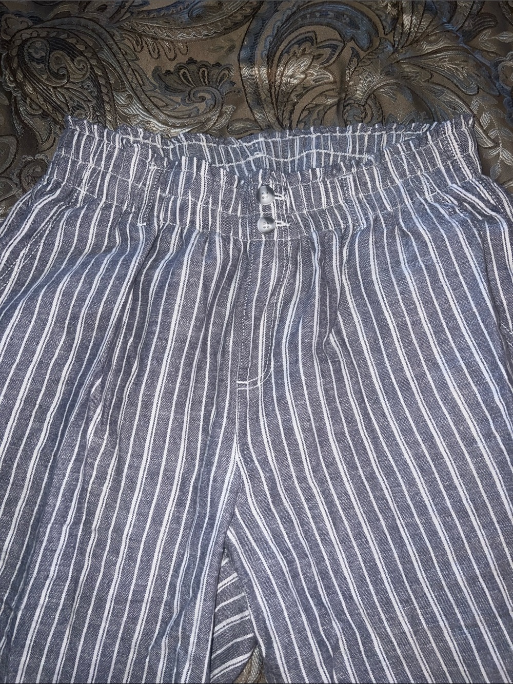 Striped Gray Elastic-Waist women Pants